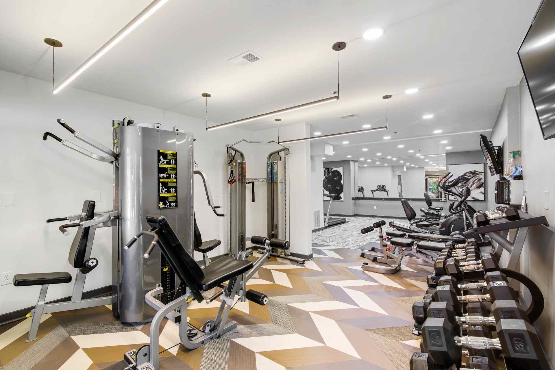 Gym with weight lifting equipment