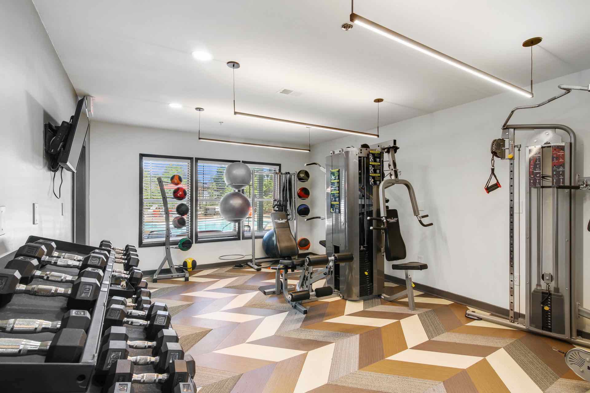 Gym with weight lifting equipment